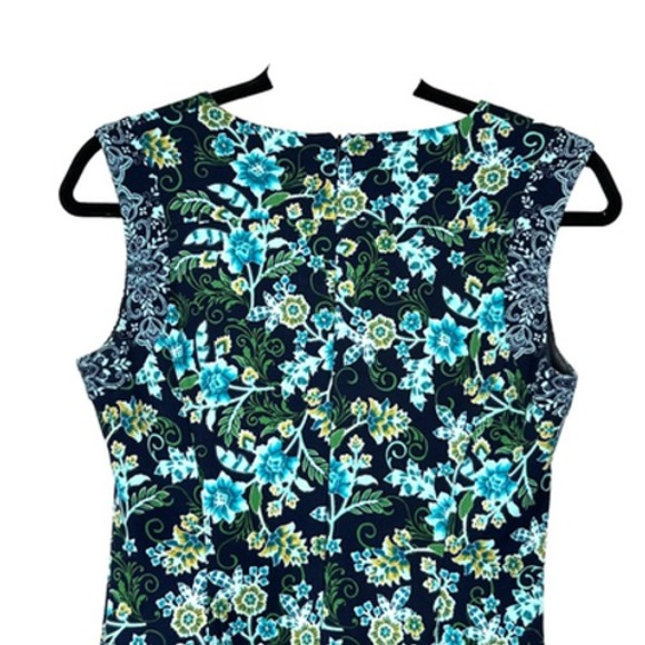 MAGGY LONDON Dress Womens 4 Blue Green Floral Print V-Neck Sleeveless Back Zip - Picture 7 of 10